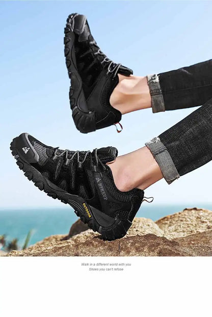 HIKEUP-Chaussures de randonnée en cuir suédé pour homme, baskets d'extérieur résistantes à l'usure, trekking, marche, chasse