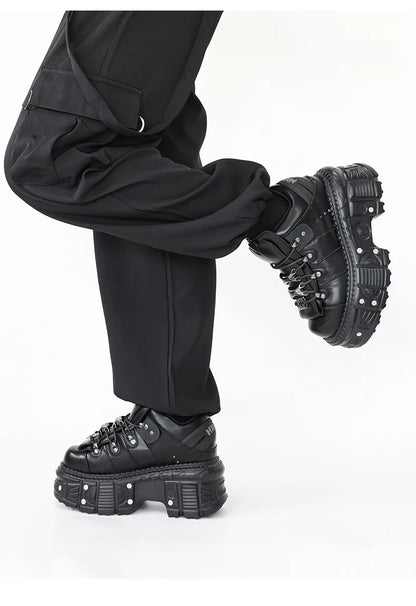 Damskor i punkstil, snörning, klackhöjd 6 cm, platåskor, gotiska ankelstövlar för kvinnor, rockstövlar, metalldekor, damsneakers