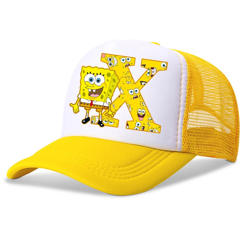 New Spongebob Children Baseball Caps Kawaii Cartoon Letter Printed Hat Kids Casual Sun Hat Adjustable Peaked Cap Birthday Gifts