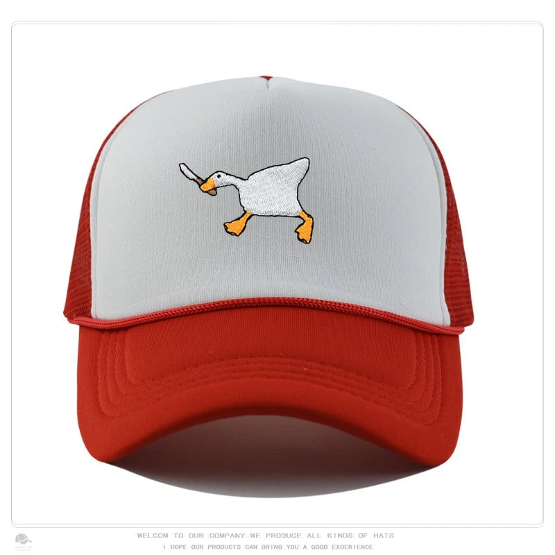 Embroidered baseball cap with goose pattern for men and women, casual and fashionable city style duckbill cap