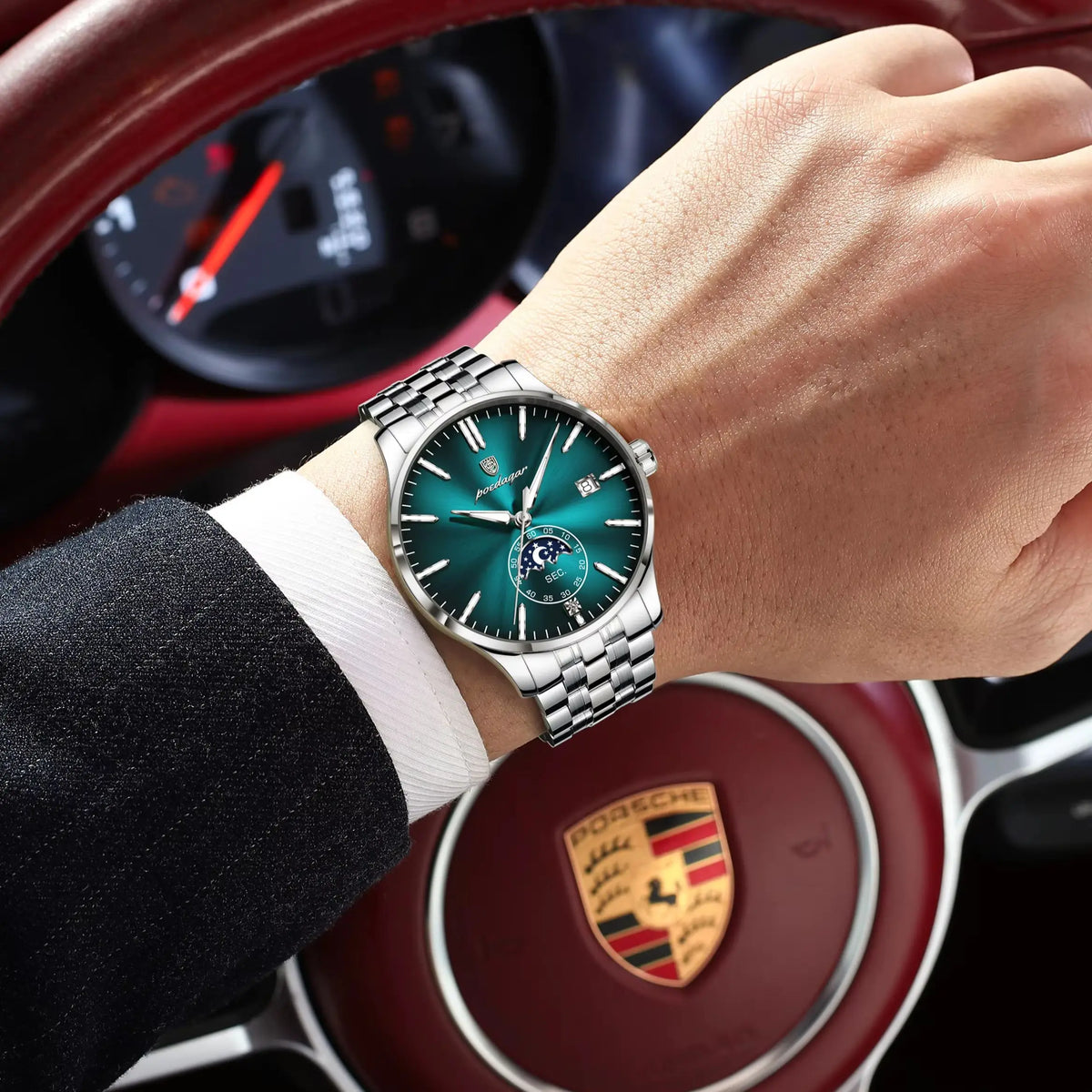 Montre homme de luxe POEDAGAR, style décontracté, en acier inoxydable, à quartz, étanche, lumineuse, avec date, élégante.