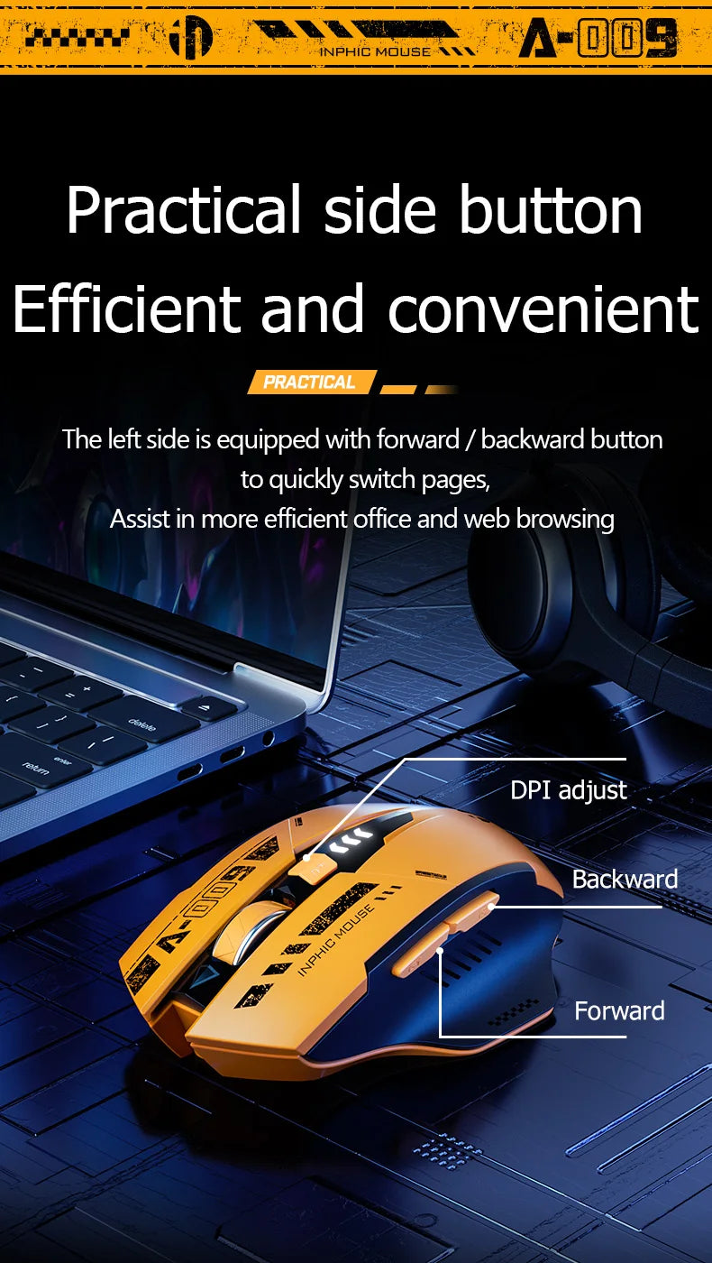 High Quality Inphic A9 200-2400dpi Blueto0th 5.0 Mouse Silent Charging Mechanical Feel Wireless Mouse for Tablet gaming mouse