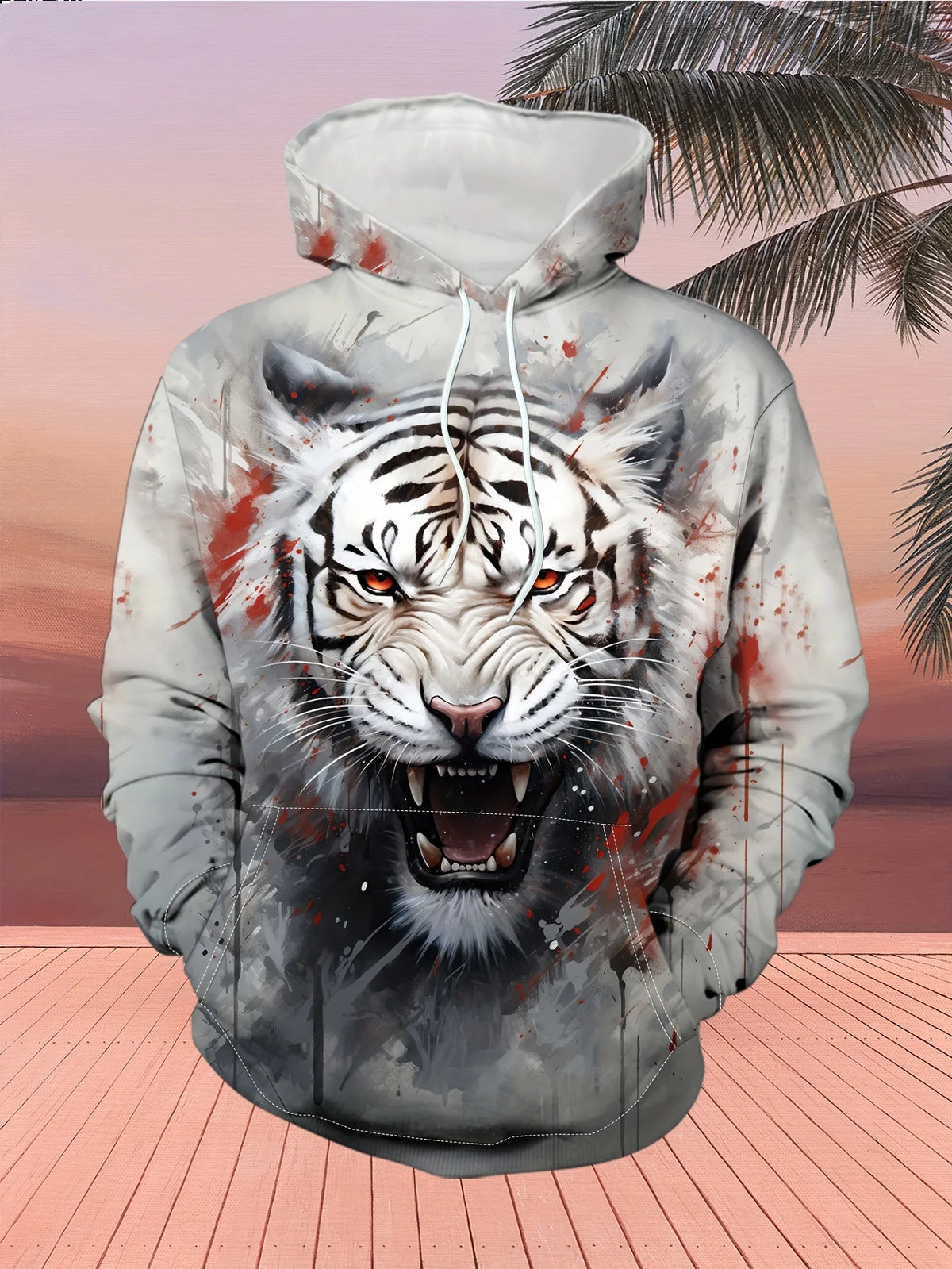 Graphisme « Loup » - Mode masculine - Imprimé 3D - Sweat à capuche outdoor - Streetwear - Sweats à capuche - Poche avant - Sweat à capuche de créateur