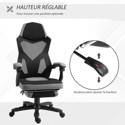 Ergonomic Gaming Office Chair with Footrest, Adjustable Height Swivel Computer Chair, Mesh Reclining Chair with Armrests for Home & Work