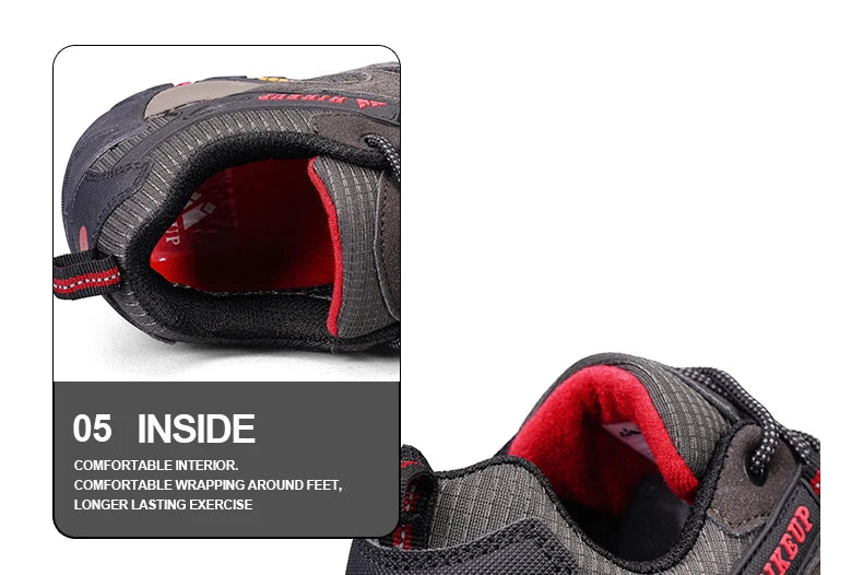 HIKEUP Hiking Shoes Mens Winter Climbing Trekking Sneakers for Men Leather Breathable Outdoor Anti-skid Sports Work Man Shoes