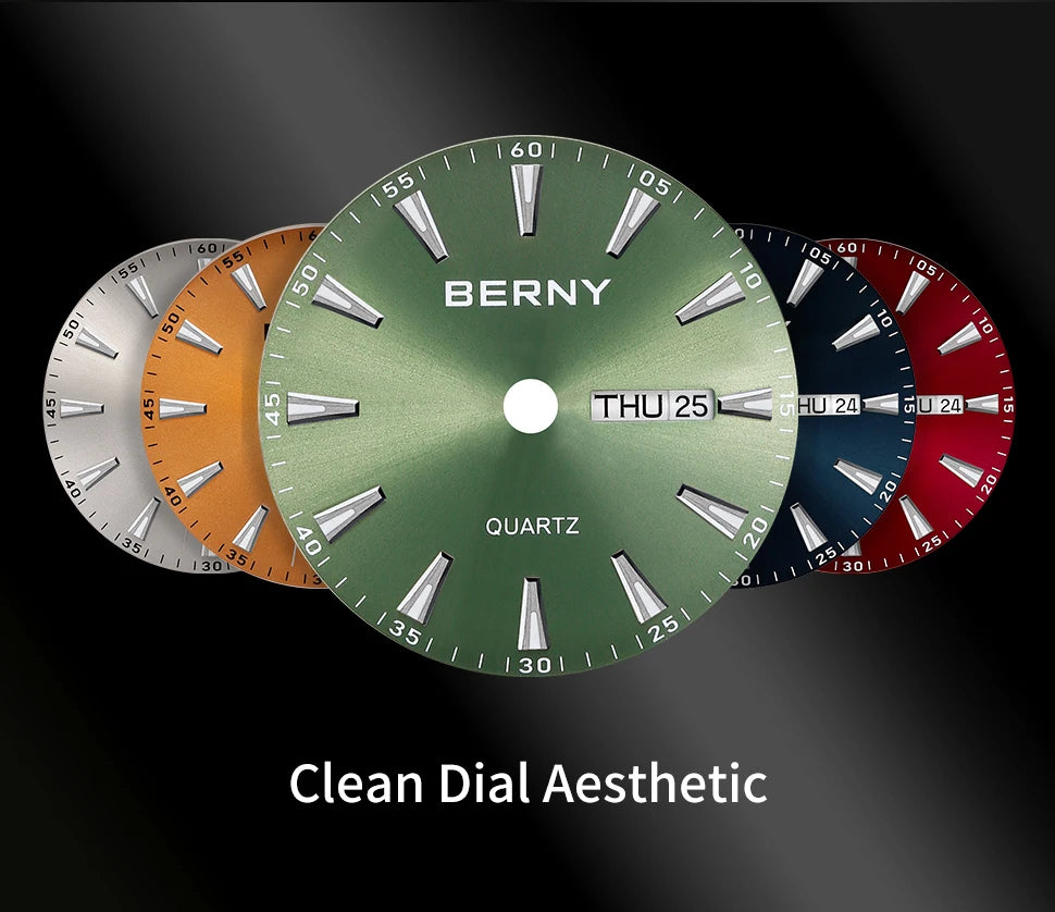 BERNY Men Quartz Watch  Fashion Texture Wristwatch for Men Ultra Thin Men Watch Calendar Luminous Stainless Steel Dress Watches