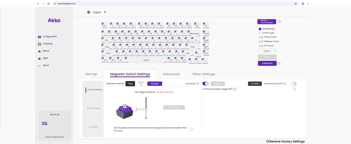 Teclado AKKO TAC75 HE con interruptores magnéticos, teclado gaming 75%, Rapid Trigger 0.005mm, 8K RGB, con cable, teclado personalizado para esports para gamers