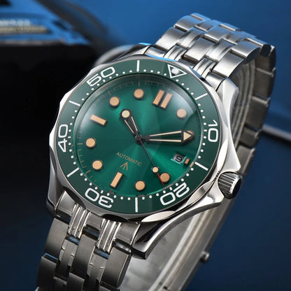 Parnsrpe 2026 New Miyota 8215 Automatic Dive Watch for Men Luxury Sport Green Dial Luminous Sapphire Crystal Date Waterproof Bus