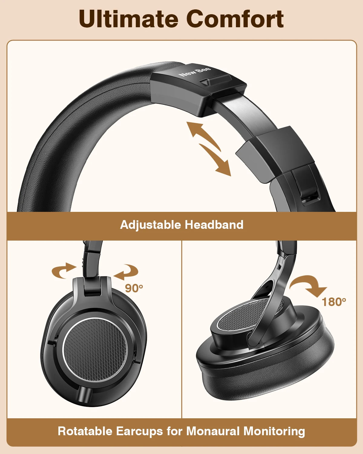 New Bee Wired Professional Studio DJ Headphones Hi-Res Over-Ear Studio Monitor Headphones with Microphone Support for Mixing, Recording, Gaming & Music Production