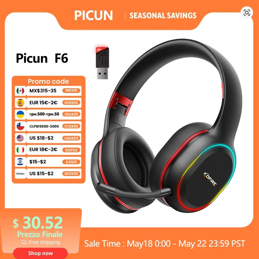 Kofire UG-05 Gaming Headphones 2.4G BT5.0 Wireless Headset With Mic RBG Light Vibration Bluetooth Earphone For PS4 PS5 PC Switch
