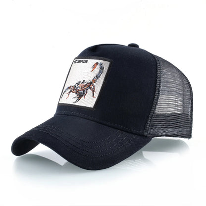 Unisex truckerpet met geborduurde schorpioenpatch – Baseballpet voor heren en dames – Snapback – Hiphop-pet – Ademende pet met klep voor buitengebruik