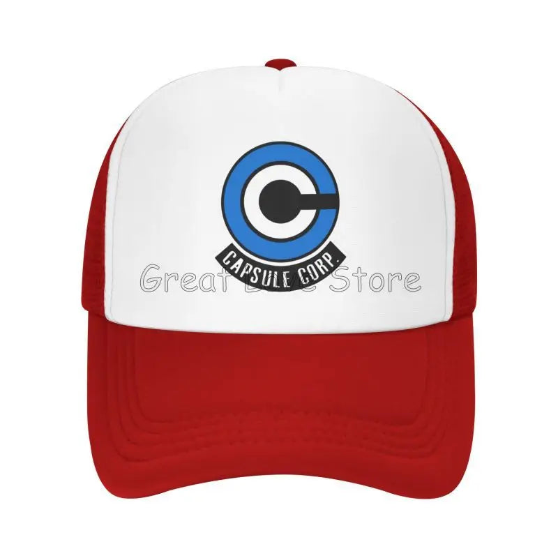 „Capsule Corp“ tinklinės beisbolo kepurės, unisex, hip-hop stiliaus „trucker“ kepurės, anime DBZ stiliaus „dad hat“ kepurės, reguliuojamos lenktyninės kepurės, vasarinės „trucker“ kepurės su užsegimu