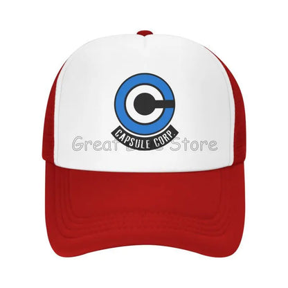 „Capsule Corp“ tinklinės beisbolo kepurės, unisex, hip-hop stiliaus „trucker“ kepurės, anime DBZ stiliaus „dad hat“ kepurės, reguliuojamos lenktyninės kepurės, vasarinės „trucker“ kepurės su užsegimu