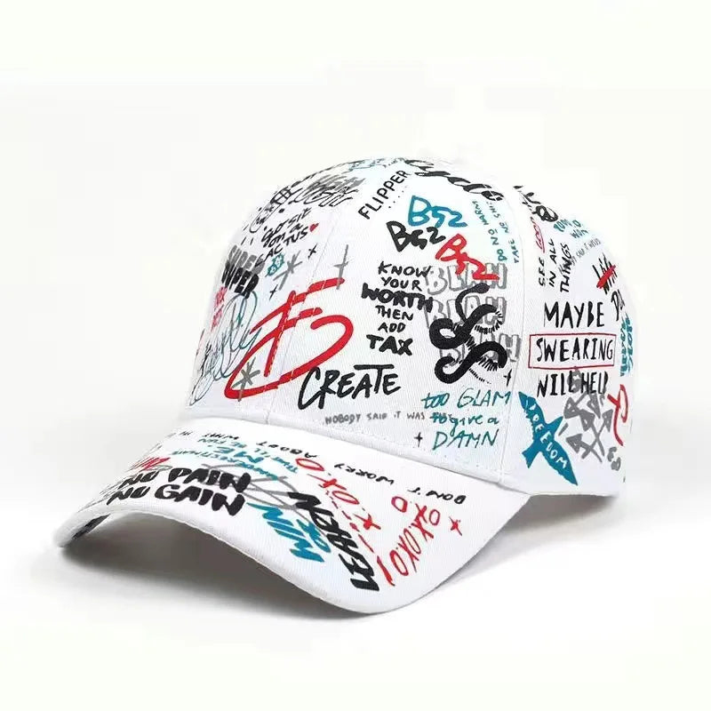 Cappellino da baseball hip-hop con graffiti colorati, cappellino casual con visiera a becco d’anatra stampato per proteggersi dal sole, personalizzabile per uomo e donna