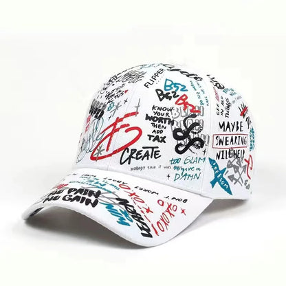 Cappellino da baseball hip-hop con graffiti colorati, cappellino casual con visiera a becco d’anatra stampato per proteggersi dal sole, personalizzabile per uomo e donna