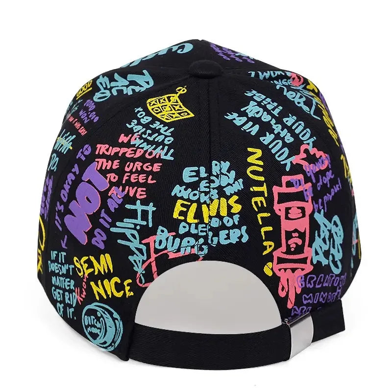 Cappellino da baseball hip-hop con graffiti colorati, cappellino casual con visiera a becco d’anatra stampato per proteggersi dal sole, personalizzabile per uomo e donna