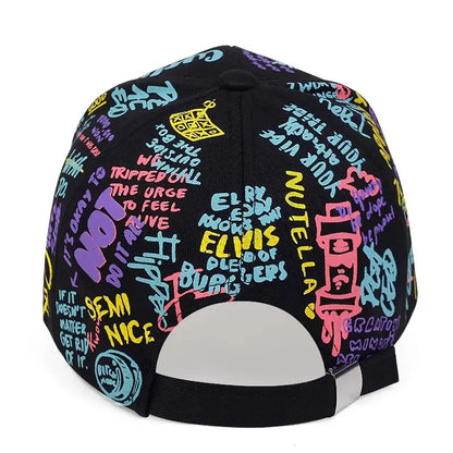 Cappellino da baseball hip-hop con graffiti colorati, cappellino casual con visiera a becco d’anatra stampato per proteggersi dal sole, personalizzabile per uomo e donna