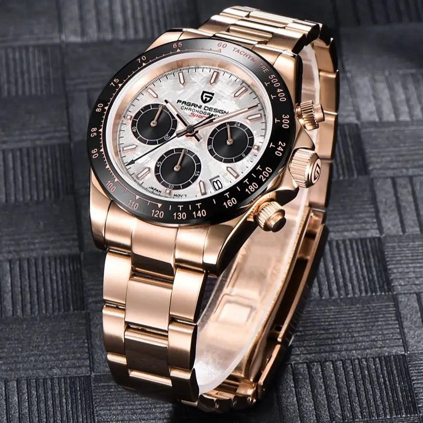PAGANI DESIGN – Nouvelle montre pour homme, modèle de luxe à quartz en or rose, chronographe sportif étanche jusqu'à 100 m