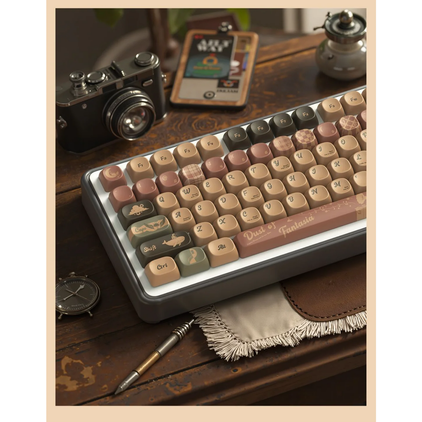 Coffee, Fantasy Dust MOA Keycap PBT 112 Key, Customized for 60/84/98/108MX Switch Mechanical Keyboard