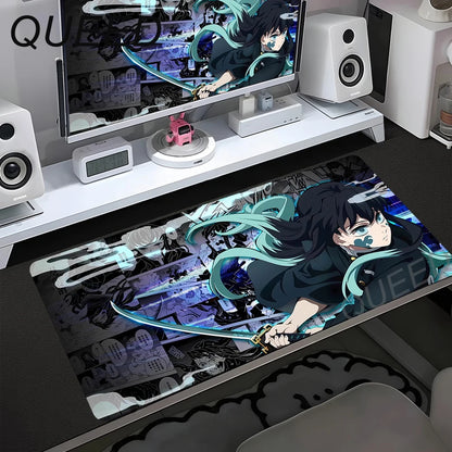 Computer Table Mat Keyboard Desk Pads Anime Mouse Pad Kawaii Girl Mausepad 900x400mm Rubber Non-slip Mouse Mats Demon Slayers XL