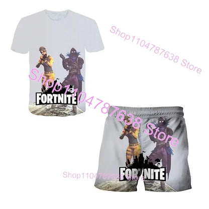 2PCS Suits F-Fortnited Victory 3D T-shirt Shorts Kids Tops Girls Boys Battle Royale Clothes Harajuku Tees Hero Children T Shirt
