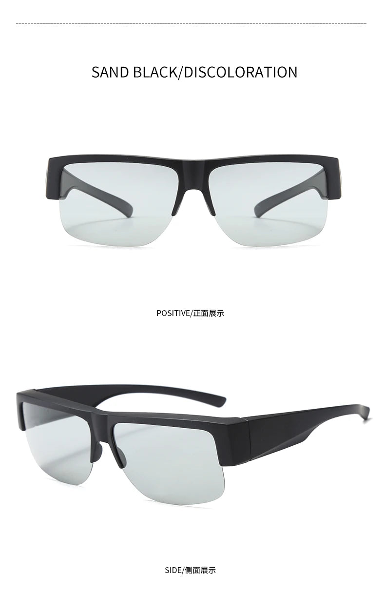 Men For Polarized Sunglasses Myopia Wear Over Prescription Glasses Photochromic Black Lens Half Frame Glasses Vintage Eyewear
