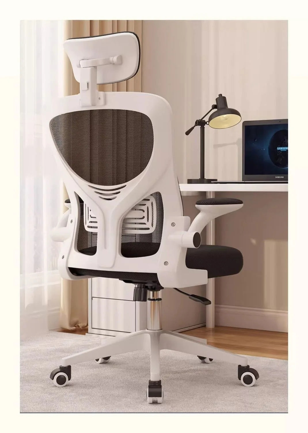 Ergonomic Gaming Chair for Home Office, Comfortable Office Desk Chair with Cushioned Seat, Study Chair for University Dorm, Adjustable Height Computer Chair