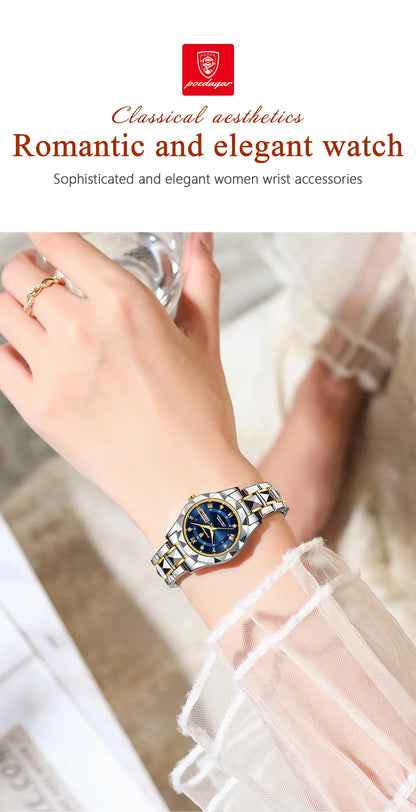 POEDAGAR Top Luxury Watches For Women Stainless Steel Week Date Woman Wristwatch Luminous Waterproof Fashion Quartz Ladies Watch