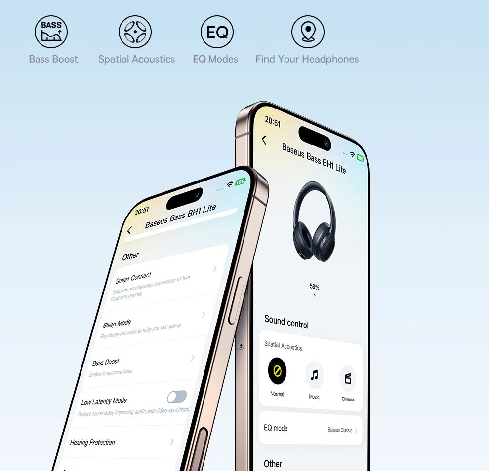 Baseus Wireless Bluetooth 5.3 Over-Ear Headphones – HiFi 40mm Driver, 70H Playtime Foldable Headset with Spatial Audio