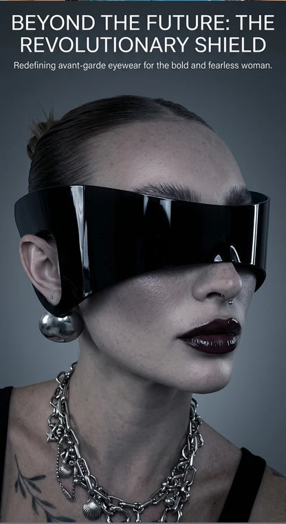 Oversized One-Piece Shield Punk Sunglasses Women 2026 Luxury Brand Sports Rimless Windproof Mask Sun Glasses Wrap Around Eyewear