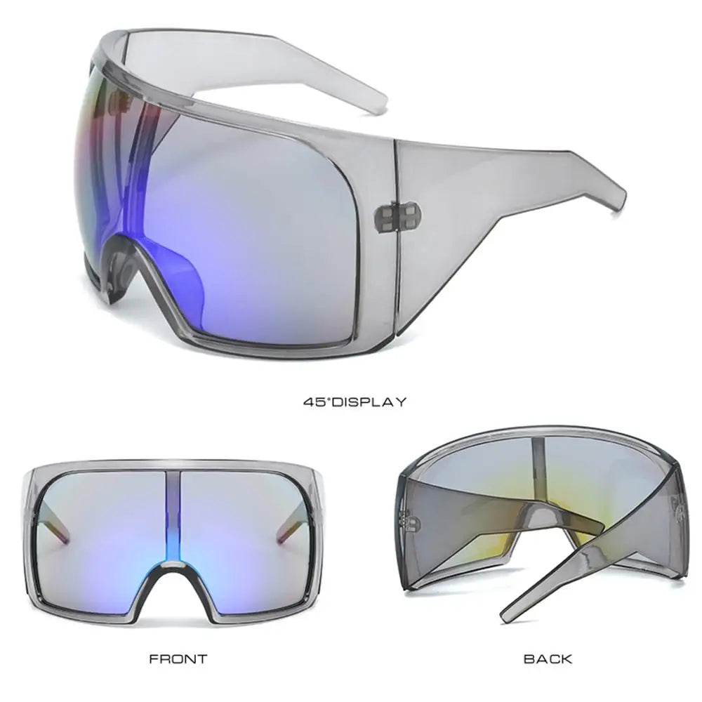 Futuristic Wrap Around Sunglasses Rave Curved Lens UV400 Protection 2000'S Eyewear Oversized Y2K Sun Glasses for Women & Men