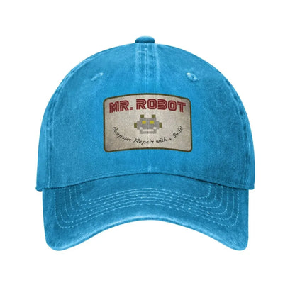 Dator med Sourires Anime Rolig Mr Robot Anpassad Retro Cowboy Tvättad basebollkeps för män Denim solhatt Hip Hop-keps