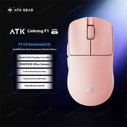 Ratón gaming inalámbrico trimodo ATK F1 V2 Ultra MAX PAW3950, doble 8K, ligero y ergonómico, ratón esports, accesorio personalizado para PC