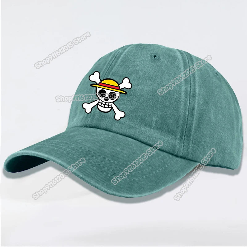 One Piece Men Washed Baseball Cap Unisex Retro Hip-hop Peak Caps Anime Luffy Male Outdoor Trucker Hat Travel Sunscreen Sunhat