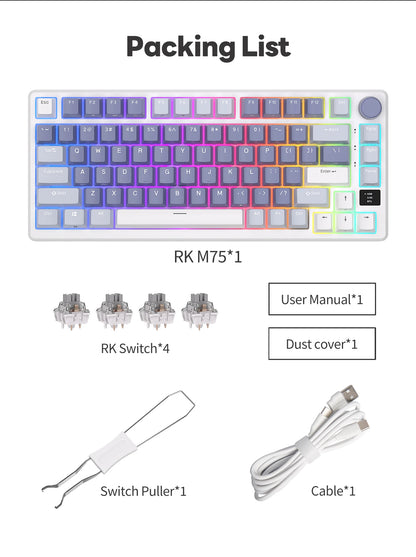 RK ROYAL KLUDGE M75 2.4G Wireless/Bluetooth/USB-C Mechanical Keyboard 81Keys RGB Hot-Swappable Gasket Gamer Keyboard with Screen