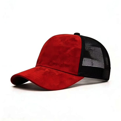 Sommer-Baseballkappe aus Netzstoff für Damen und Herren, einfarbige Wildlederkappe mit Aufnäher, Snapback-Kappe, lässige, atmungsaktive Unisex-Kappe im Street- und Hip-Hop-Stil, Trucker-Kappen