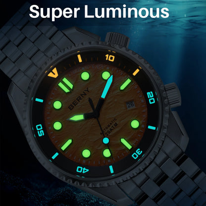 BERNY Diver Automatic Watches Men's Luxury Sapphire 316L Stainless Steel Mechanical Watch 42MM 200M Waterproof Diving Men's Watch