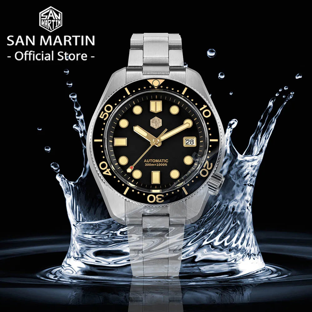 San Martin 44mm Men Diver Watch Vintage MM300 Gilt Dial Sport NH35 Automatic Mechanical Sapphire Waterproof 300M C3 Lume SN0087