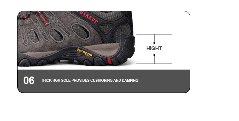 HIKEUP Hiking Shoes Mens Winter Climbing Trekking Sneakers for Men Leather Breathable Outdoor Anti-skid Sports Work Man Shoes