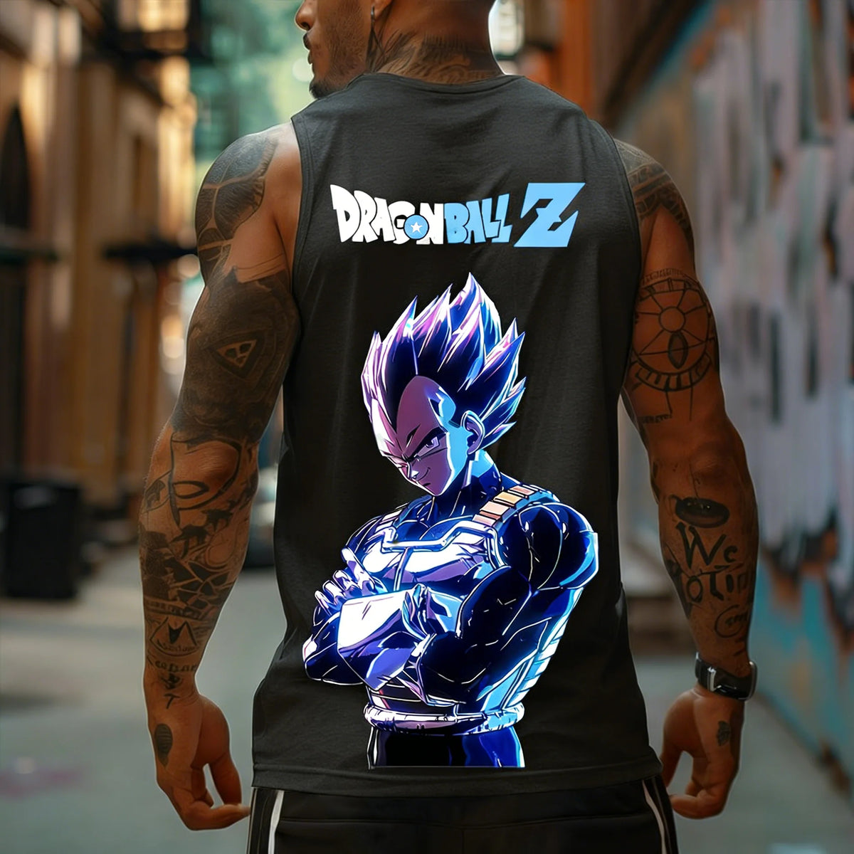 Dragon Ball Z Super Blue Vegeta American Retro Fitness-vest Y2K Harajuku-stil forår og sommer Ny herre-T-shirt til hverdagsbrug