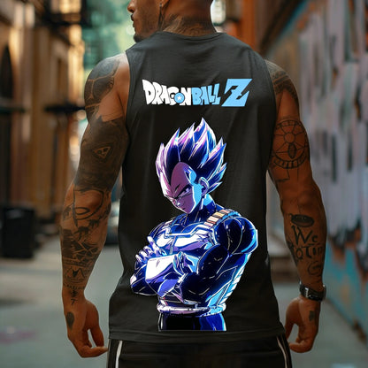 Dragon Ball Z Super Blue Vegeta American Retro Fitness-vest Y2K Harajuku-stil forår og sommer Ny herre-T-shirt til hverdagsbrug