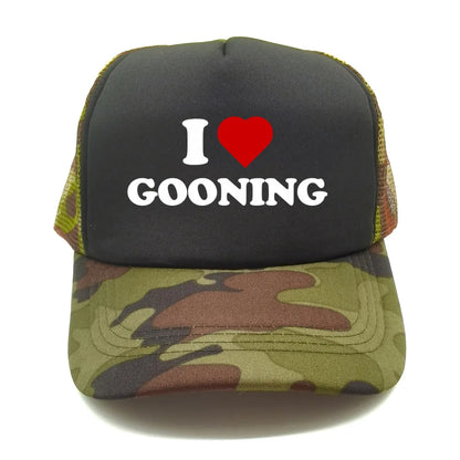 Забавни бейзболни шапки „I Love Gooning“ – готини летни мъжки шапки от мрежа, хумористични шапки тип „тракър“, унисекс шапки от мрежа за външни дейности MZ-080