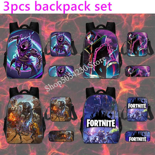Fortnited 3PCS Backpack for Boys Victory Game 16 Inch Water Resistant Preschool Knapsack Cool Elementary School Backpacks