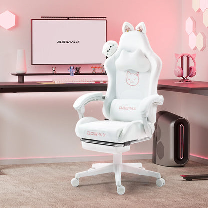 Niedlicher Gaming-Stuhl mit Katzenohren, Fußstütze, pinker Kawaii-Computerstuhl, ergonomischer Gamer-Sitz mit hoher Rückenlehne und Lendenstütze in Katzenpfotenform