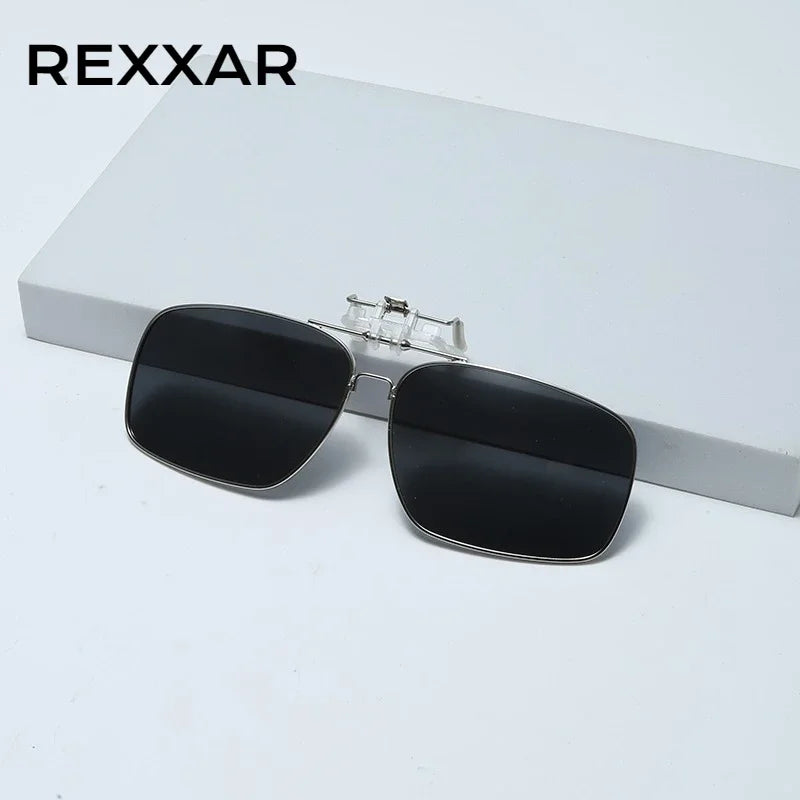 REXXAR Mens Metal Clip on Sunglasses Polarized Eyeglasses UV400 Women Square Night Vision Driving Sun Glasses