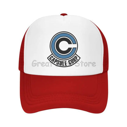 „Capsule Corp“ tinklinės beisbolo kepurės, unisex, hip-hop stiliaus „trucker“ kepurės, anime DBZ stiliaus „dad hat“ kepurės, reguliuojamos lenktyninės kepurės, vasarinės „trucker“ kepurės su užsegimu