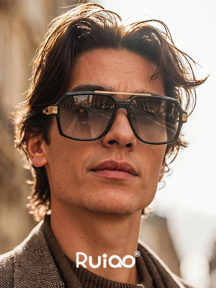 Ruiao Double-Bridge Pilot Sunglasses UV400 Fashion Gradient Shades Metal Frame Unisex Sun Glasses for Men And Women Driving