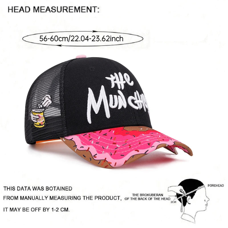 THE Donut Embroidered Breathable Cotton Mesh Hat Men's Baseball Hat Hip Hop Hat Outdoor Sports Leisure Hat Women's Sunshade Hat