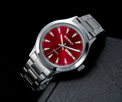 BERNY Men Quartz Watch  Fashion Texture Wristwatch for Men Ultra Thin Men Watch Calendar Luminous Stainless Steel Dress Watches