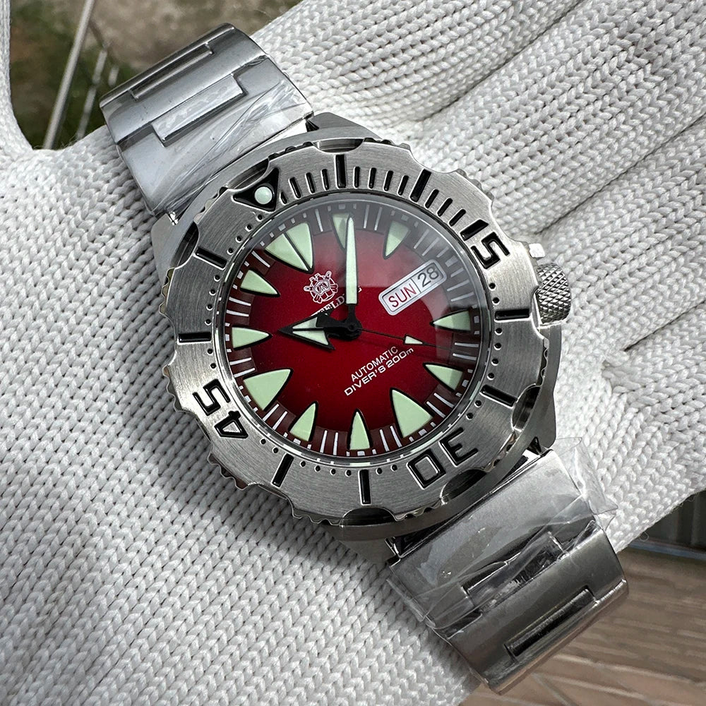STEELDIVE SD1984 New Arrival 42.2MM M onster 200M Waterproof NH36 Day Function Sapphire Glass Automatic Movement Steel Bracelet